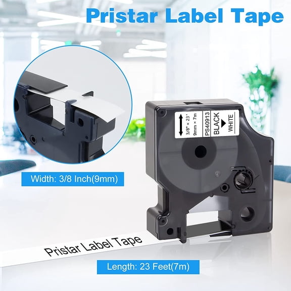 UBSWF-Compatible Label Tape Replacement for Dymo D1 40913 S0720680 Black on White Refill Tape Work with Dymo Label Maker LabelManager 160 210D 280 260P 360D 420P PnP, 9mm 3/8 Inch x 23 Feet, 5-Pack