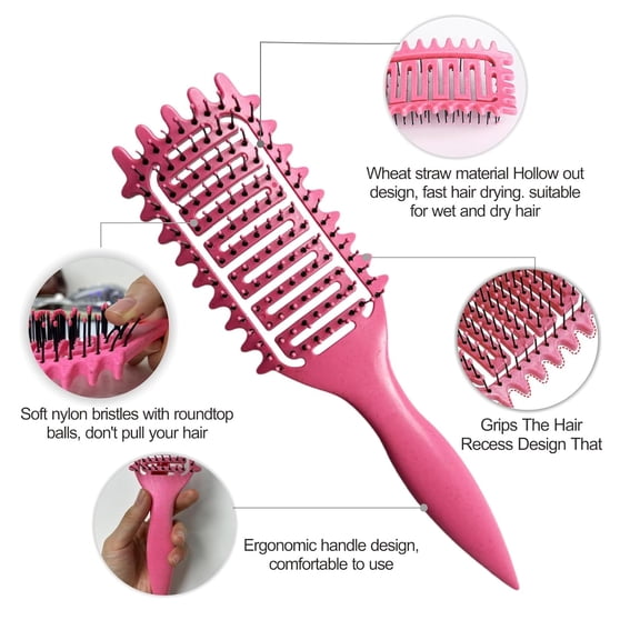 UBSWF-Curl Defining Brush, Vented Curly Hair Brush Defining for Shaping and Defining Curly Hair for Women and Men (Pink)