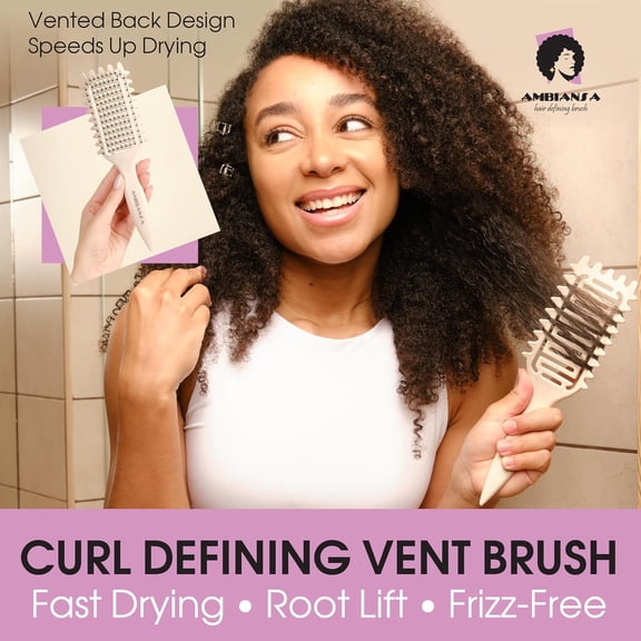 UBSWF-Curl Defining Vent Brush  Curved & Vented for Fast Drying, Root Lift & Frizz-Free Curls  Gentle Detangling for 2A4C Hair, For Defined, Shiny & Touchably Soft Curls (Off-White)