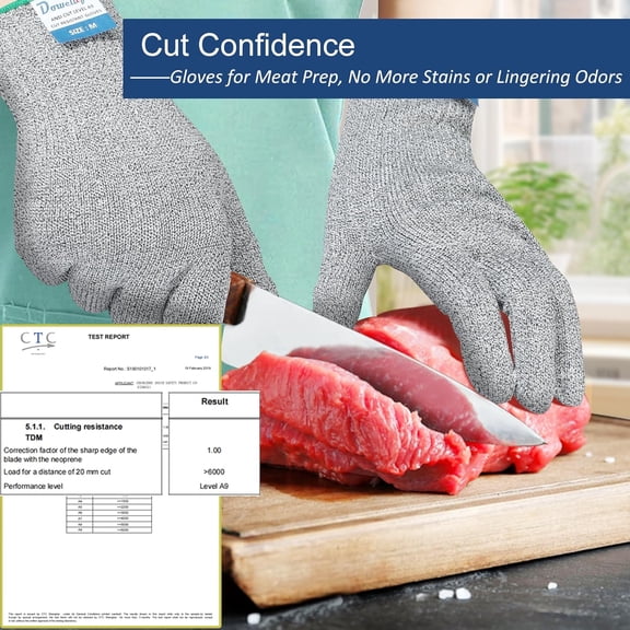 UBSWF-Cut Resistant Gloves A9 Maximum Protection - Food Grade Kitchen & Chef Gloves for Food Prep, Knife Cutting, Mandoline Slicing, Butcher, Oyster Shucking, Fish Handling (Medium)