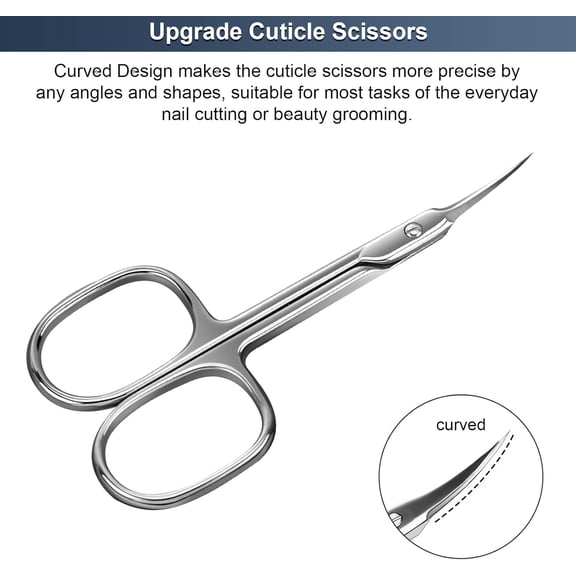UBSWF-Cuticle Scissors Extra Fine Curved Blade, Super Slim Manicure Scissors for Cuticles Professional Small Scissors with Precise Pointed Tip Grooming Blades, Eyebrow, Eyelash, and Dry Skin - Silver