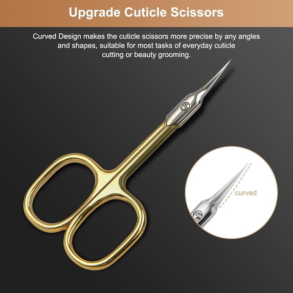 UBSWF-Cuticle Scissors Extra Fine Curved Blade, Super Slim Manicure Scissors for Cuticles Professional Small Scissors with Precise Pointed Tip Grooming Blades, Eyebrow, Eyelash, and Dry Skin - Gold