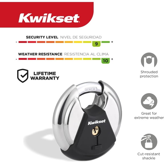 UBSWF-Discus Padlock with Boron Carbide Shackle, High Security Outdoor Storage and Gate Lock, 3-1/8 in Body, 1 Pack, Silver