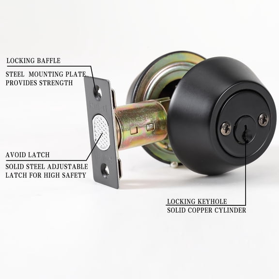UBSWF-Double keyed Deadbolt Lock - Keyed on Both Sides, 2-Way Adjustable Cylinder Deadbolt (Privacy/Passage), Satin Stainless Steel(Black, Double Side)