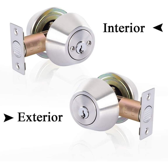 UBSWF-Double keyed Deadbolt Lock - Keyed on Both Sides, 2-Way Adjustable Cylinder Deadbolt (Privacy/Passage), Satin Stainless Steel (Silver, Single Cylinder) (Silver, Double Side)