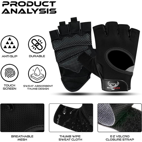 UBSWF-Fingerless Weight Lifting Gloves with Palm Protection Padding, Breathable Lightweight Gym Gloves for Men, Women, Weightlifting, Cycling, Exercise, Training Pull Up