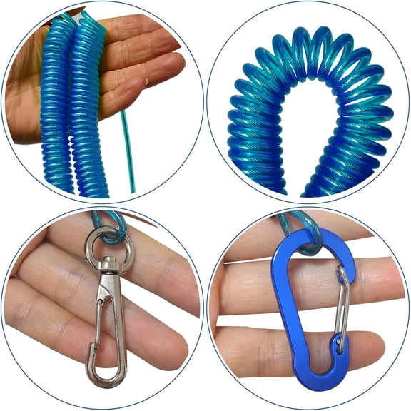 UBSWF-Fishing Lanyard, Heavy Duty Coiled Lanyards Stainless Steel Wire Inside, Safety Rope Extension Cord Tether Retractable Fishing Accessories for Rods, Pliers, Boating, Paddles, Kayak
