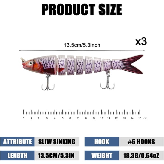 UBSWF-Fishing Lures for Bass Trout Topwater Multi Jointed Swimbaits Slow Sinking Bionic Swimming Lures Bass Freshwater Saltwater Bass Lifelike Fishing Lures Kit