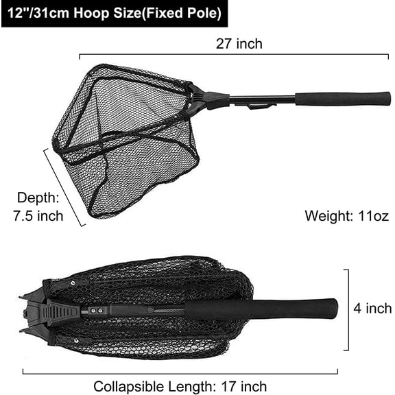 UBSWF-Fishing Net Fish Floating Landing Net, Kayak Nets with Fixed Foldable Telescopic Pole Handle, Bass Trout Fishing Nets with Nylon Mesh for Pond Lake River, Fishing Gear Gifts for Men Anglers