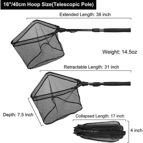 UBSWF-Fishing Net Fish Floating Landing Net, Kayak Nets with Fixed Foldable Telescopic Pole Handle, Bass Trout Fishing Nets with Nylon Mesh for Pond Lake River, Fishing Gear Gifts for Men Anglers