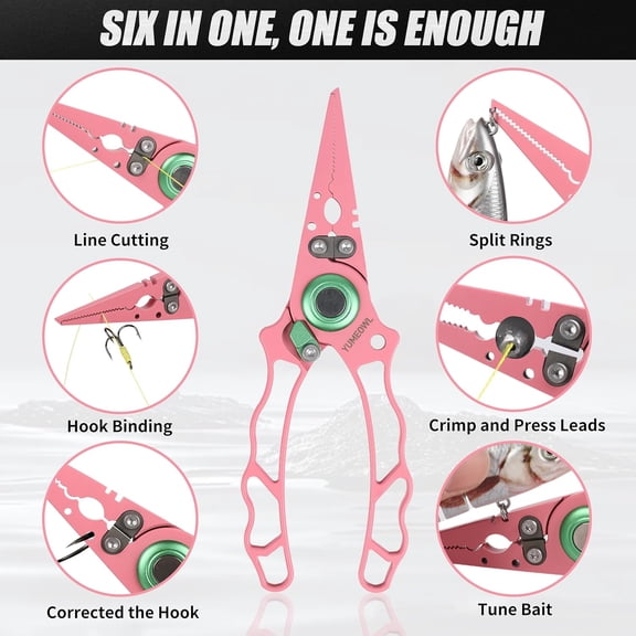 UBSWF-Fishing Pliers with Innovative Ergonomical Handle, Corrosion Saltwater Resistant,Fishing Multitool Hook Remover Braided Fishing Line Cutting, Split Ring with Coiled Lanyard and Sheath