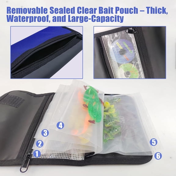 UBSWF-Fishing Tackle Organizer Case Soft Bait Binder Plastic Baits Spinnder Bait Tackle Organized Removable Storage Pockets (Blue)