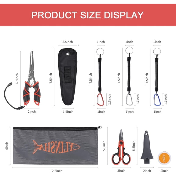 UBSWF-Fishing Tool Kit Fillet Knife Fishing 8pack Including Fishing Knife Fishing Scissors Fishing Pliers Saltwater Fish Measuring Ruler,Anti-Lost Lanyard Waterproof Storage BagTackle Accessory Kit