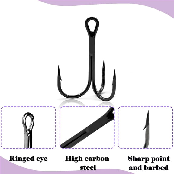 UBSWF-Fishing Treble Hooks Kit - High Carbon Steel 50pcs Mixed Treble Hooks Size 2/4/6/8/10 | Sharp Fish Hooks for Saltwater & Freshwater Fishing | Durable Fishing Hooks for Lures, Baits
