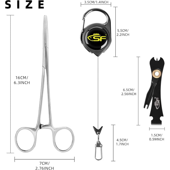 UBSWF-Fly Fishing Tools Kit Includes a Fishing Knot Tool and Line Clipper, Zinger Retractor and Hook Remover Forceps.