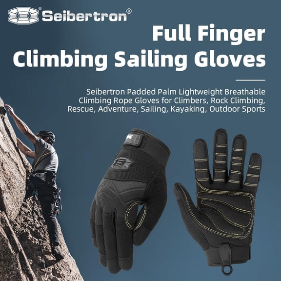UBSWF-Full or Half Finger Padded Palm Lightweight Breathable Climbing Rope Gloves for Climbers, Rock Climbing, Rescue, Adventure, Sailing, Kayaking, Outdoor Sports
