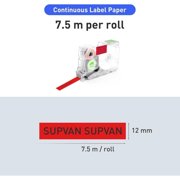 UBSWF-G15M Series Continuous Thermal Transfer Labels, 0.47'' W 24.6' L, Waterproof, High Temperature Resistant & Non-Fading Labels for Outdoors & Indoor, Black on Red