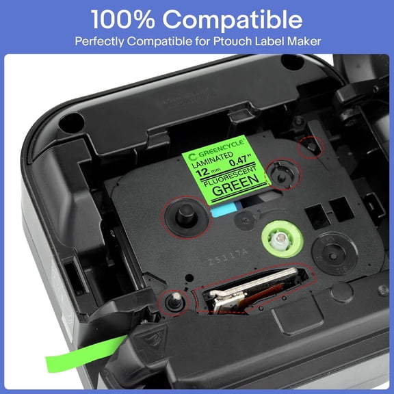 UBSWF-GREENCYCLE Compatible for TZ TZE D31 TZe-D31 AZE D31 0.47 Inch 1/2" Black on Fluorescent Green Laminated Label Tape 12mm x 5m for PTD210 D400AD D600 PTH100 PTH110 PT1290 PT-1230PC, 3 Pack