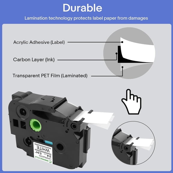 UBSWF-GREENCYCLE TZe-251 24mm Label Tape Compatible for Brother P-Touch TZe251 Label Maker Tape 24mm 0.94 Laminated White 1 Inch TZe TZ Tape for Ptouch PT-D600 D610BT P700 P710BT P750W, 4 Pack
