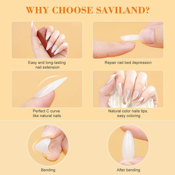 UBSWF-Gels Nail Kit Almond: Natural Nail Tips 500 Pcs and 4 In 1 Nail Glue Gel, U V/LED Nail Lamp Pre-shaped White Full Cover False Nails for Acrylic Nail Kit Nail Art DIY Salon At Home Gift