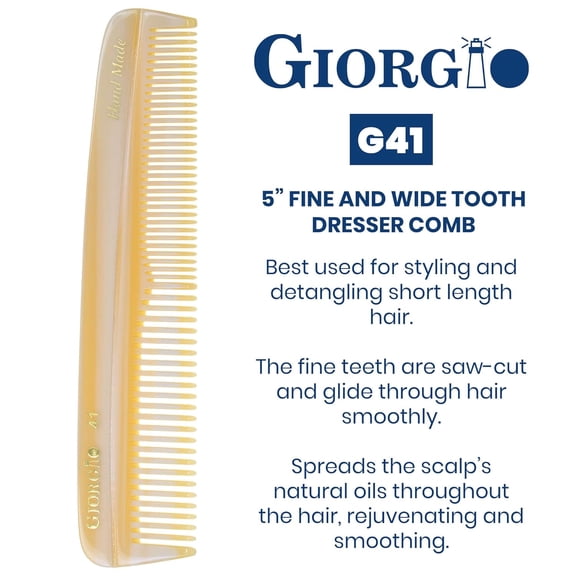 UBSWF-Giorgio G41 FineTooth and WideTooth Pocket Comb - Hair Styling Comb for Men and Women, Handmade Beard Combs for Men, Barber Combs, for Grooming,Saw Cut and Polished (Ivory)