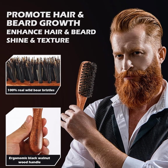 UBSWF-Hair Brush for Men, 100% Boar Bristle Hair Brush for Men Womens Hair Smoothing, Styling, Detangling, Moisturizing, Adding Shine, Improving Blood Circulation, Promoting Hair Growth