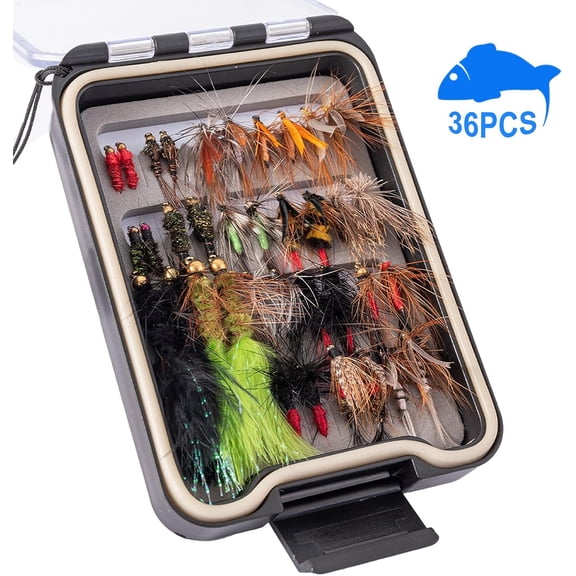 UBSWF-Hand-Tied Fly Fishing Flies Kit, Dry Wet Flies Nymphs Streamers Assortment for Trout & Bass with Waterproof Fly Box