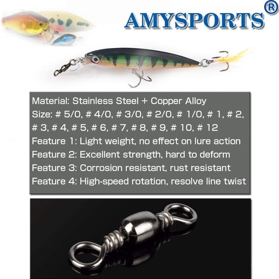 UBSWF-High Strength Fishing Swivels Barrel Solid Ring Barrel Fishing Swivel Rolling Fishing Tackle Line Connector Saltwater Freshwater Stainless Steel Accessories