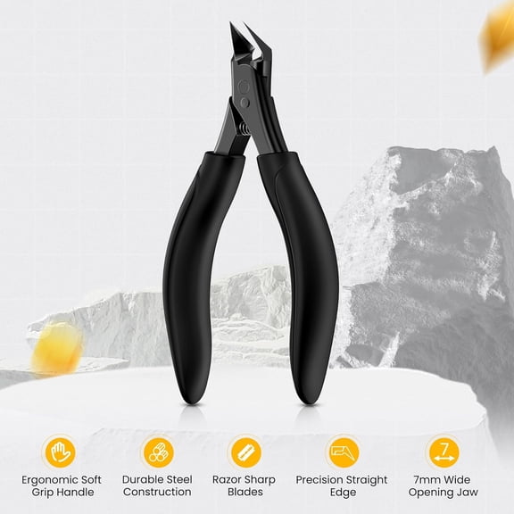 UBSWF-Ingrown Toenail Clippers for Seniors, Slant Straight Blade Toe Nail Clippers for Thick and Ingrown Nails, Soft Grip Long Handle Toenail Scissors for Mani & Pedi Nail Care - Black