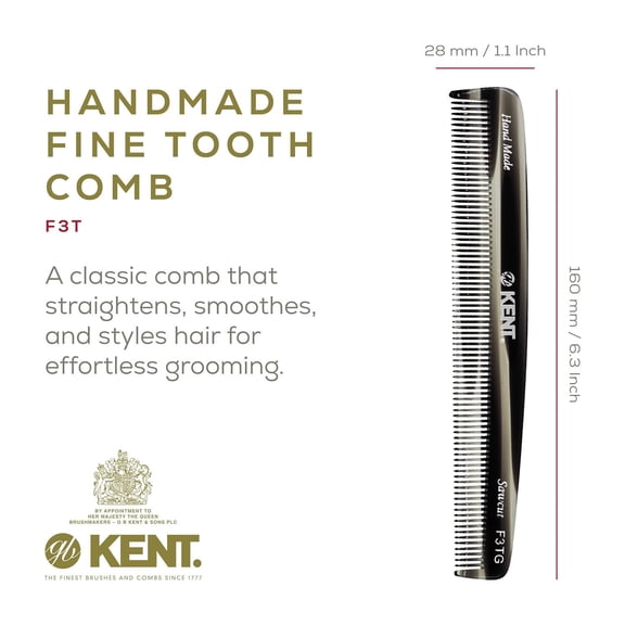 UBSWF-Kent F3T Black Graphite Fine Tooth Comb - Hair Parting and Straightening Comb for Men's & Women's Dandruff Remover, Saw Cut and Hand Polished Made in England