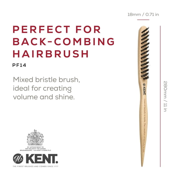 UBSWF-Kent PF15 Teasing Edge Control Boar Bristle Hair Brush and Nylon Hair Brushes for Women Volume Control, Edge Control Brush, and Back Combing Brush Teasing Brushes Made in England