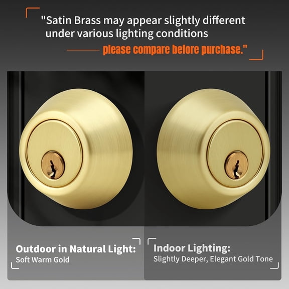UBSWF-Keyed Single Cylinder Deadbolt Lock for Exterior, Round Design Dead Bolt for Front Door and Entrance Door, Satin Brass