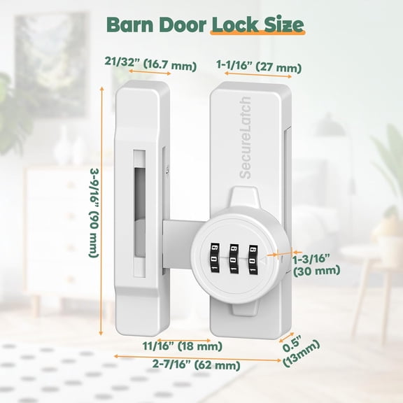 UBSWF-Keyless Barn Door Lock, 90/180 Degree Combination Flip Gate Latch Lock for Sliding Barn Door, Cabinet, Shed, Storage Room, Window - 3 Digit Mechanical Password Security Latches (1, White)