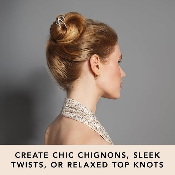 UBSWF-Knotted Chignon French Hair Pin, Elegant Soft Silver Metal Hair Accessory for Buns, French Twists & Updos, Lightweight Pin for Effortless Everyday Style, Hair Pin for All Hair Types