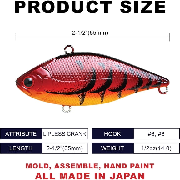 UBSWF-LV-150, Freshwater Bass Fishing Lure, Lipless Crank Bait, Smallmouth, Sinking, Tournament Winning, Perfect Wobbling, Fishing Gear, Fishing Accessories, Fishing Tackle
