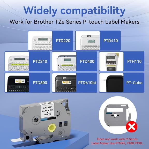 UBSWF-Label Maker Tape 12mm 0.47 Laminated White, Replacement for Brother P Touch Label Tape TZe-231 TZe231 TZe TZ Tape, Compatible with Brother PT-D210 D220 H110 D200 D400 D410 D600 D610BT