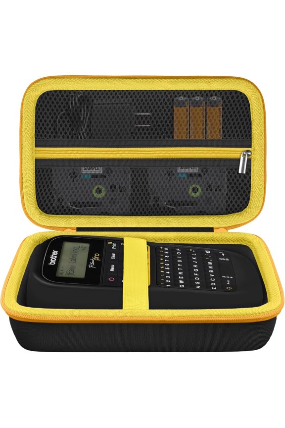 -Label Printer Case Compatible with Brother P-Touch PTH110BP/PTH110/PTH111 Pro Label Maker(Black Case,Yellow Zipper)