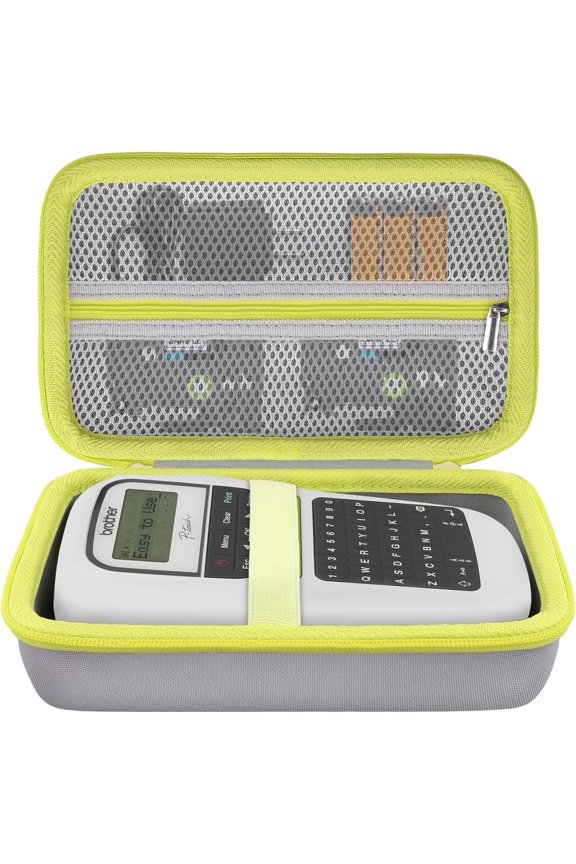 -Label Printer Case Compatible with Brother P-Touch PTH110BP/PTH110/PTH111 Pro Label Maker(Gray Case,Green Zipper)