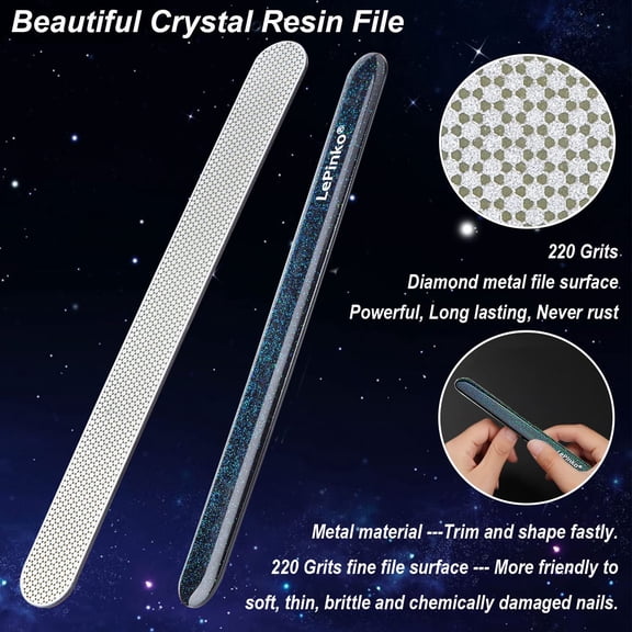 UBSWF-Long Lasting Nail File and Buffer Set, 1 Diamond Metal Nail File with 1 Nano Glass Nail Buffer, Professional Manicure Tools Kit for Home and Salon Use