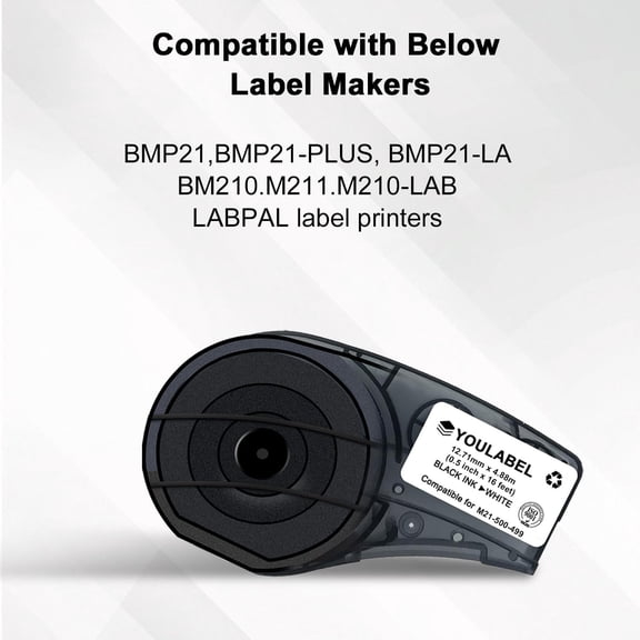 UBSWF-M21-750-499 Multi-Purpose Nylon Label Compatible for (M21-750-499) for General ID, Wire Marking, and Lab, Black on White- Designed for M210, M210-LAB, M211, BMP21-PLUS Printers, 75" W 16' L (1