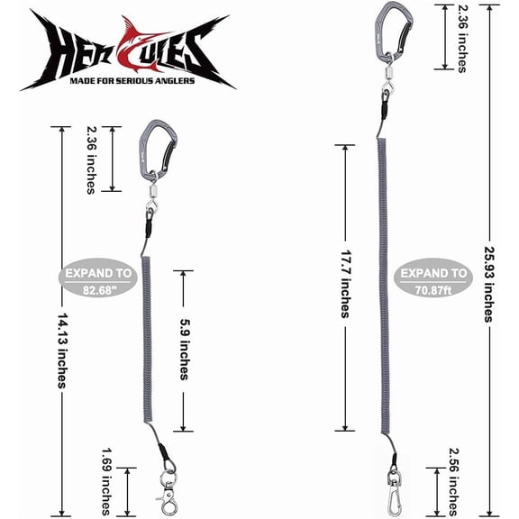 UBSWF-M4 Fishing Lanyard, Fishing Pole Tether, Kayak Paddle Leash, Heavy Duty Retractable Coiled Lanyard for Fishing, Rods, Pliers, Boating, Paddles, Kayak