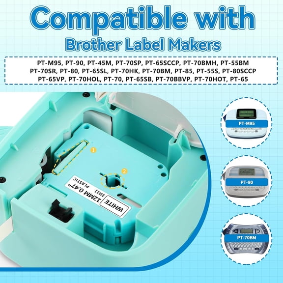 UBSWF-MZ Tapes 12mm 0.47 White for M950 M960 Label Maker, Replacement for Brother P-Touch M Tape M-K231 MK231 M-231, Compatible with Brother PT-M95 PTM95 PTouch Label Maker Machine, 3M21 6-Packs