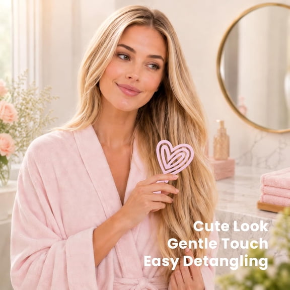 UBSWF-Mini Detangling Hair Brush for Wet & Dry Hair, Compact & Lightweight for On-the-Go Use, Gentle Flexible Bristles for Smooth Detangling, Heart-Shaped Design, Sakura Pink