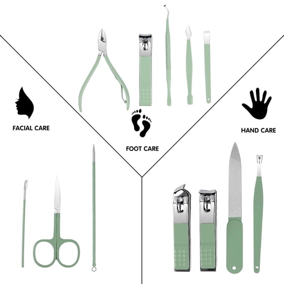 UBSWF-Nail Kit, Manicure Kit, Nail Care Kit for Women, Manicure Pedicure Set, Nail Clippers Toenail Clippers Kit, Professional Manicure Kit Pedicure Kit, Green Travel Case, Set of 12.