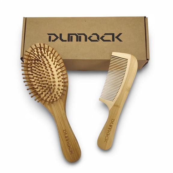 UBSWF-Natural Bamboo Hair Brush Set of 2  Eco-Friendly Oval Wooden Brush & Comb for Detangling Scalp Massage & styling hair brush Hair Growth, Plastic-Free Hair Care for Men & Women