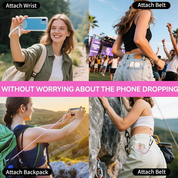 UBSWF-Phone Lanyard Leash with 4 Patch, 2* Phone Tether, 4* Phone Tether Tab, 1* Carabiner for Climbing Outdoor Hiking Cycling Skiing Compatible for Smartphones Keys, PearlWhite; PearlBlue