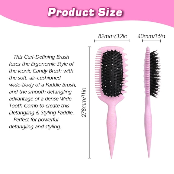UBSWF-Pink 1 PCS xiangwenlan Curly Hair Brush, Curl Defining Brush, Vented Hair Brush for Shaping, Detanging and Defining Curls For Women and Men Less Pulling