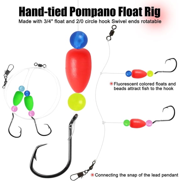 UBSWF-Pompano Rigs for Surf Fishing Saltwater Pre-Rigged Fishing Rigs with Floats Beads Double Circle Hook Surf Fishing Tackle 5/12/15PCS
