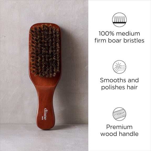UBSWF-Premium 100% Boar Bristle Club Wave Brush for Men and Barbers  Medium Bristles for Thick Coarse Hair  Use for Detangling, Smoothing, Wave Styles, Soft on Scalp, Restore Shine and Te