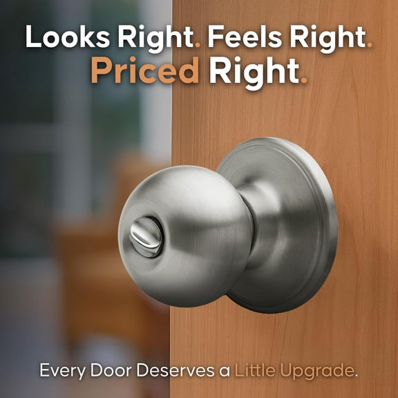 UBSWF-Privacy Interior Door Knob  ANSI Grade-3 Certified, Modern Heavy Duty Handle, Easy Install and Reversible for Bedroom, Bathroom & Closets  Satin Stainless (2 Pack)